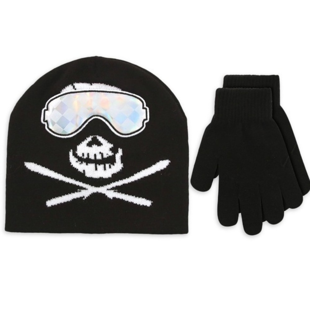 Addie & Tate Boys Skull Beanie a Glove Set - Black and White - NWT